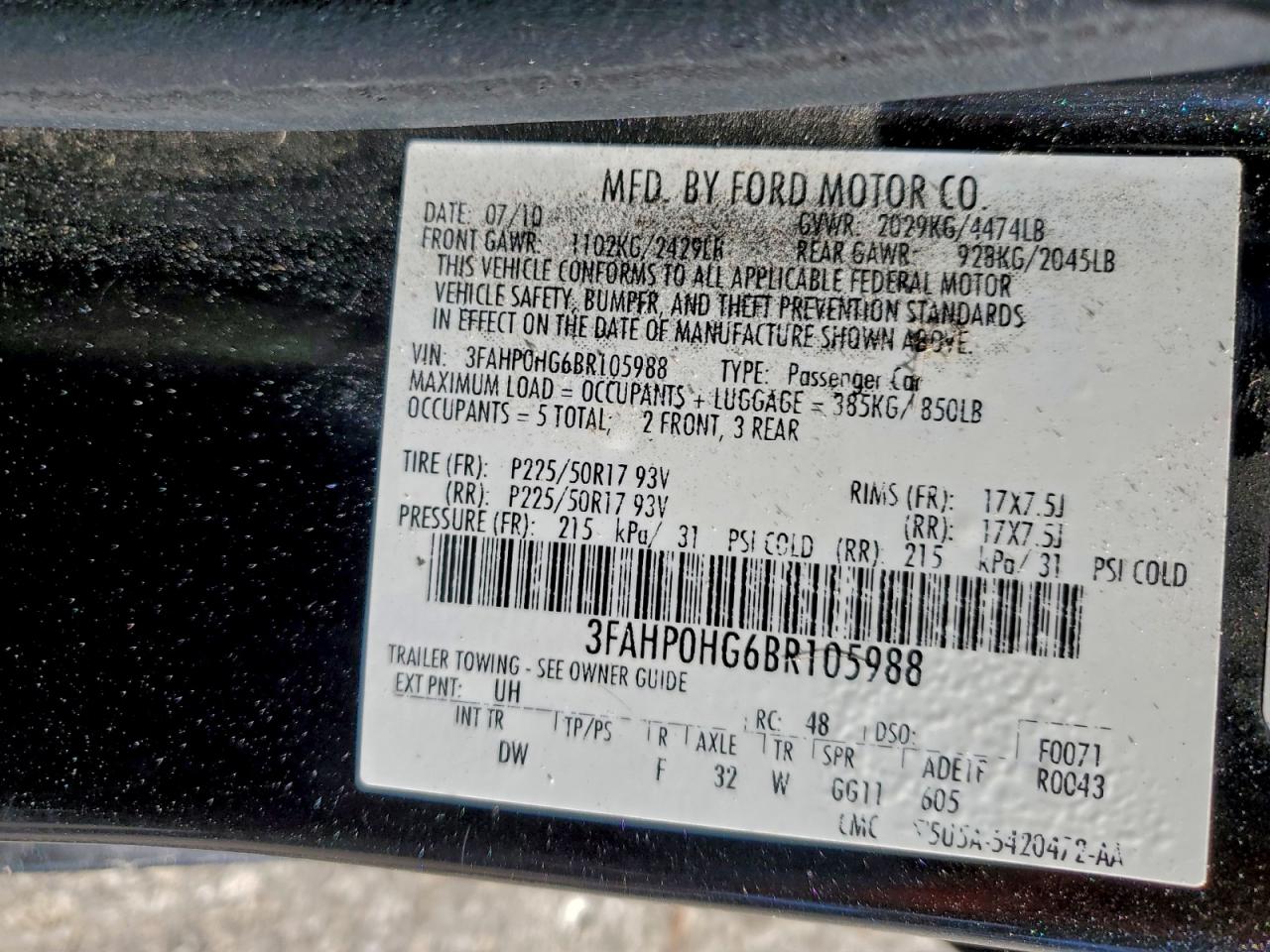 2011 FORD FUSION SE photo 13