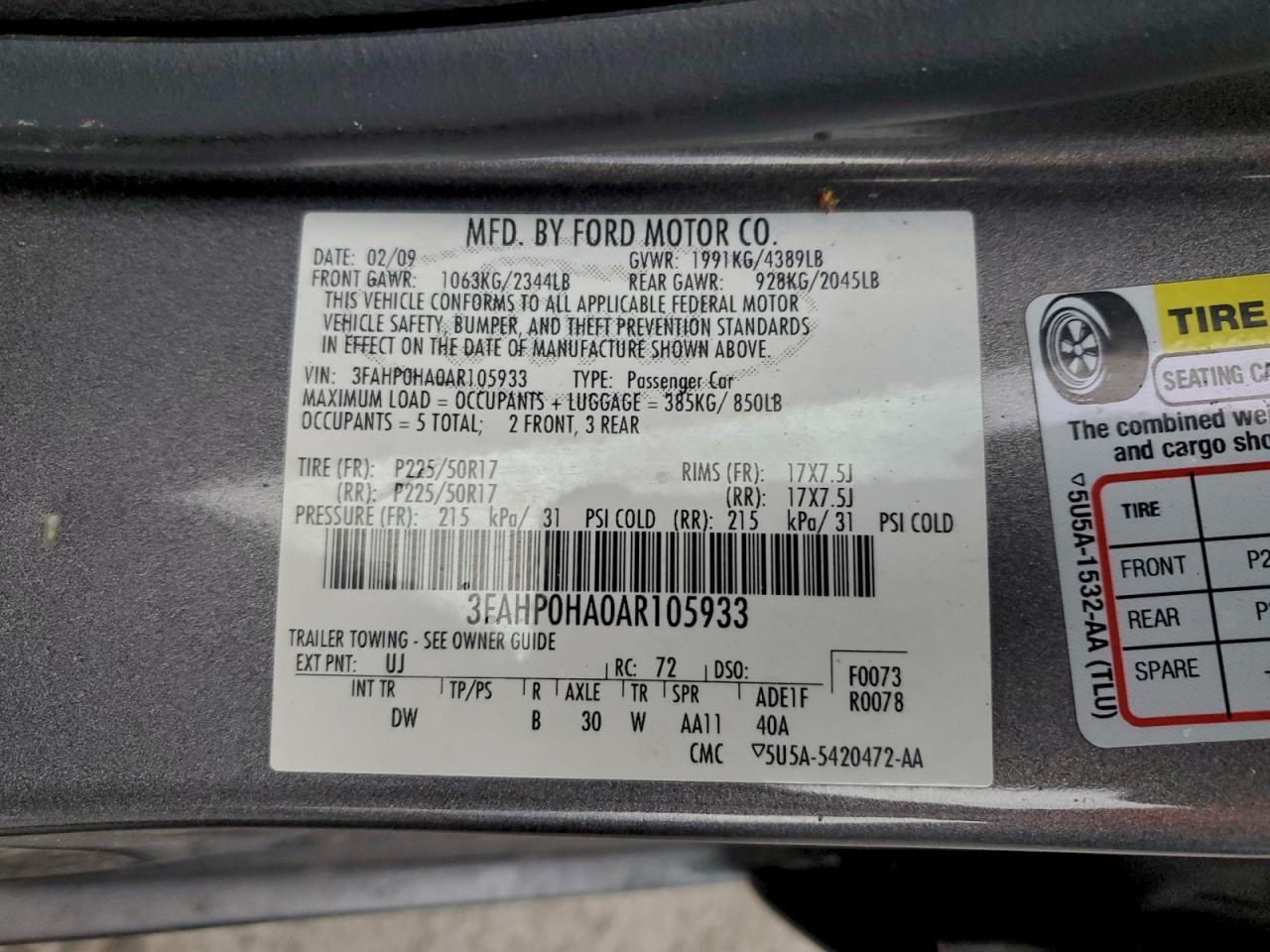 2010 FORD FUSION SE photo 12