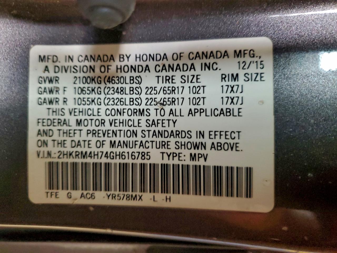 2016 HONDA CR-V EXL photo 13