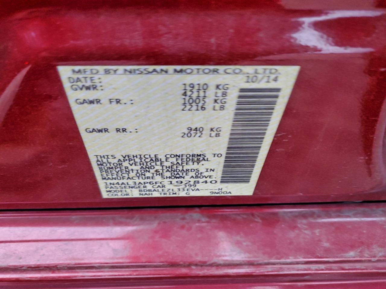 2015 NISSAN ALTIMA 2.5 photo 12