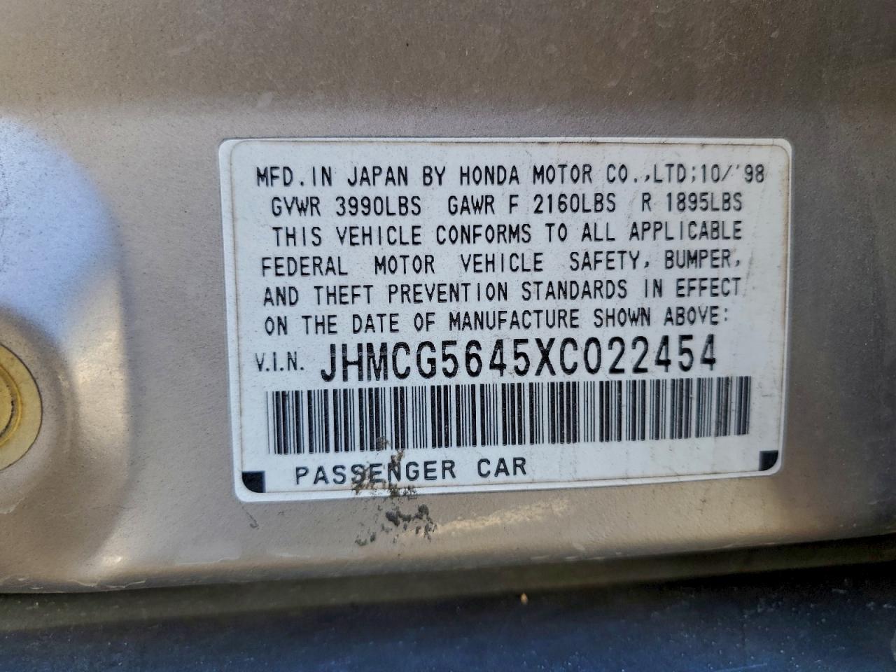 1999 HONDA ACCORD LX photo 12