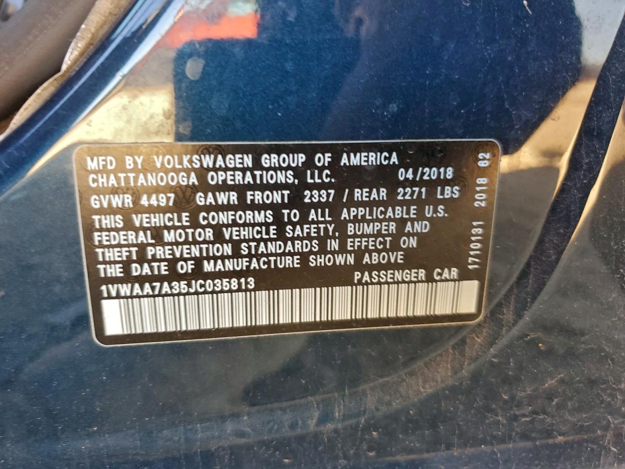 2018 VOLKSWAGEN PASSAT S photo 12