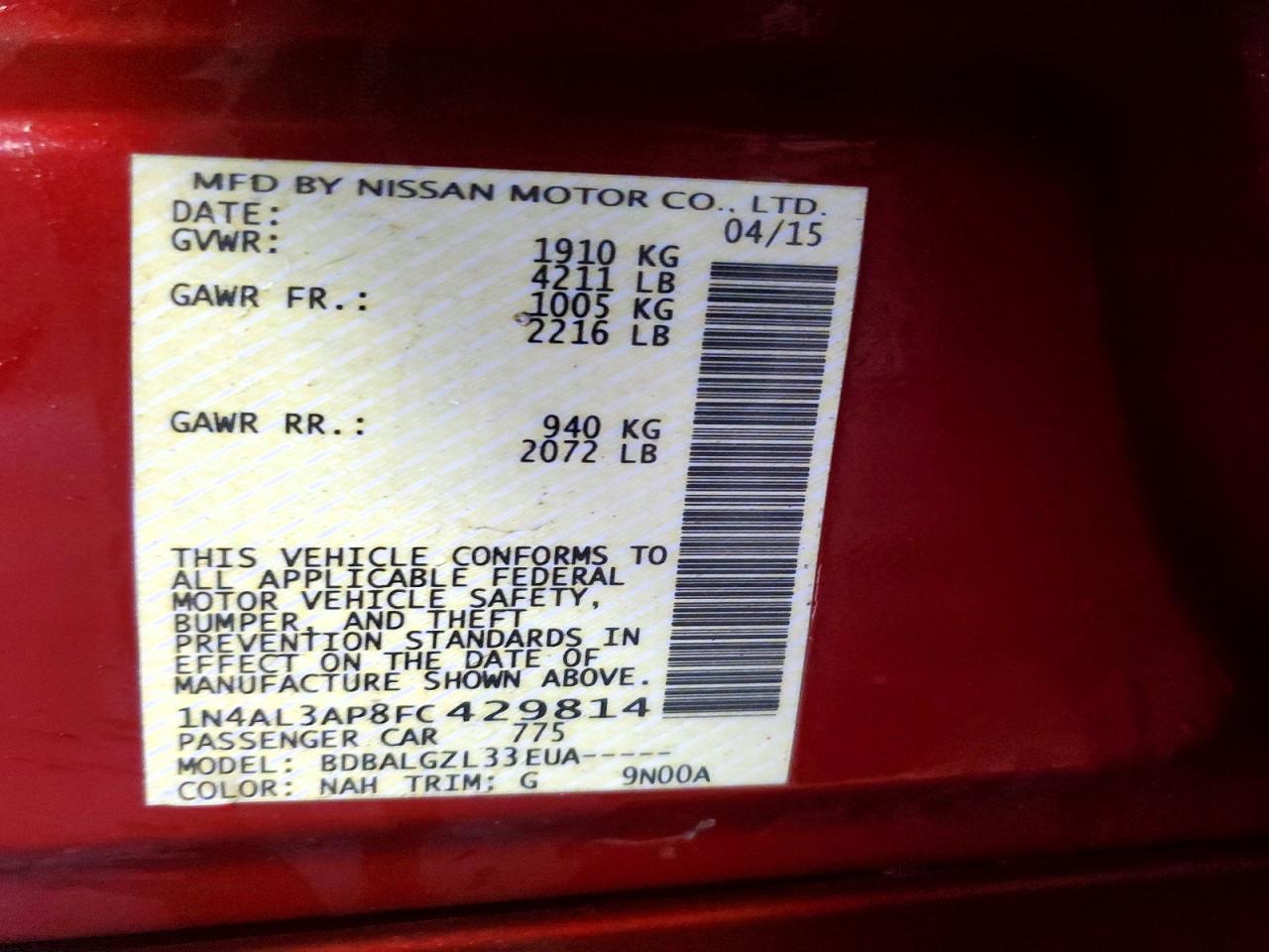 2015 NISSAN ALTIMA 2.5 photo 12