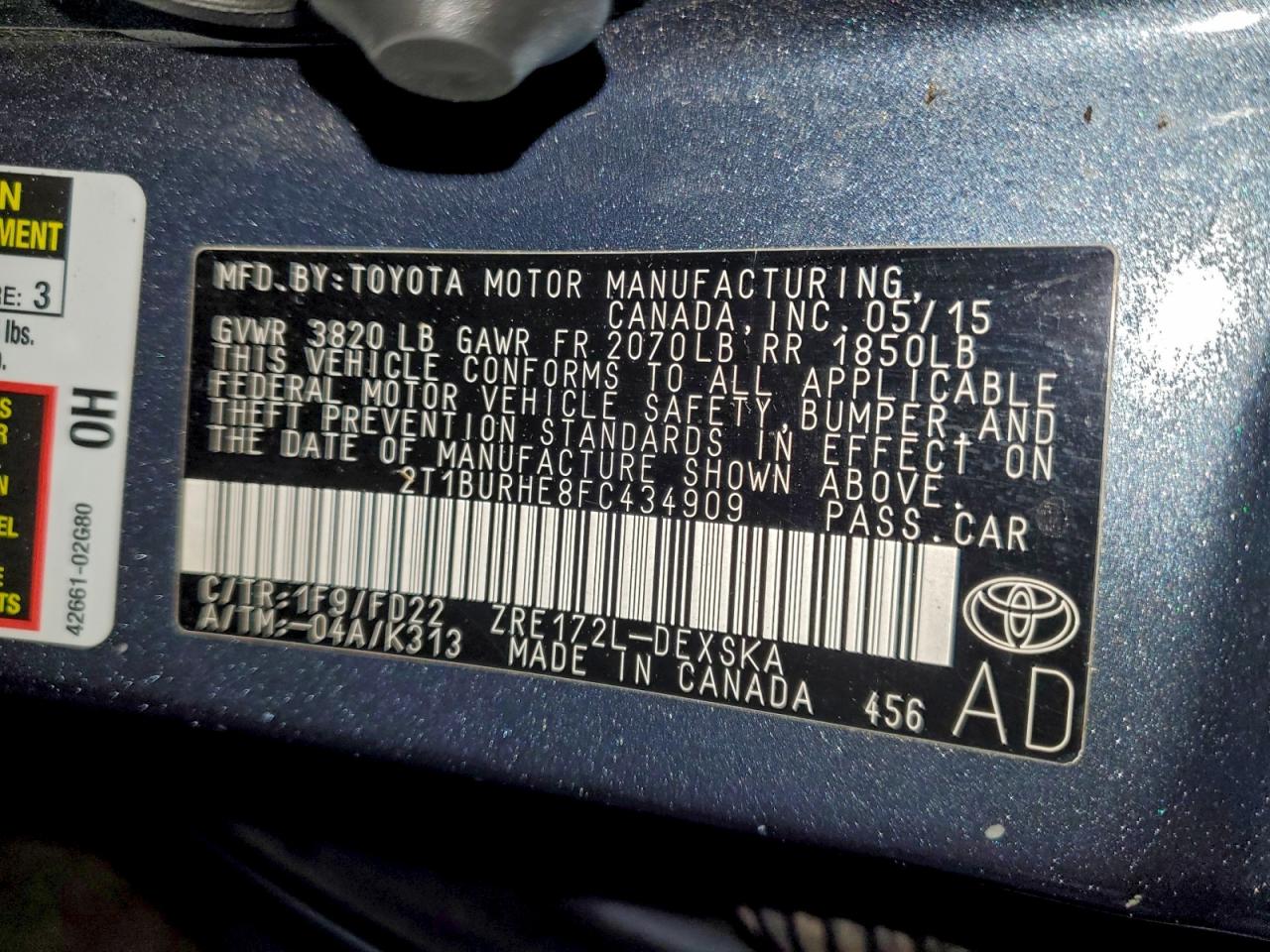 2015 TOYOTA COROLLA L photo 13