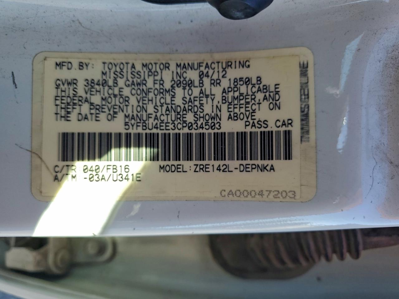 2012 TOYOTA COROLLA BASE photo 34