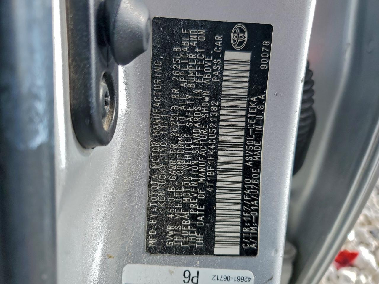 2012 TOYOTA CAMRY BASE photo 12