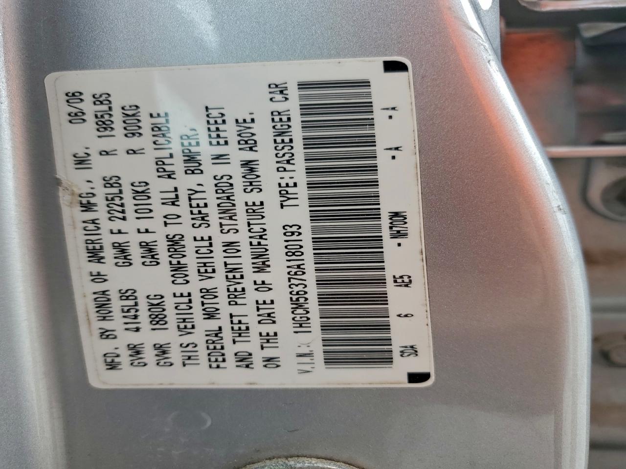 2006 HONDA ACCORD SE photo 25