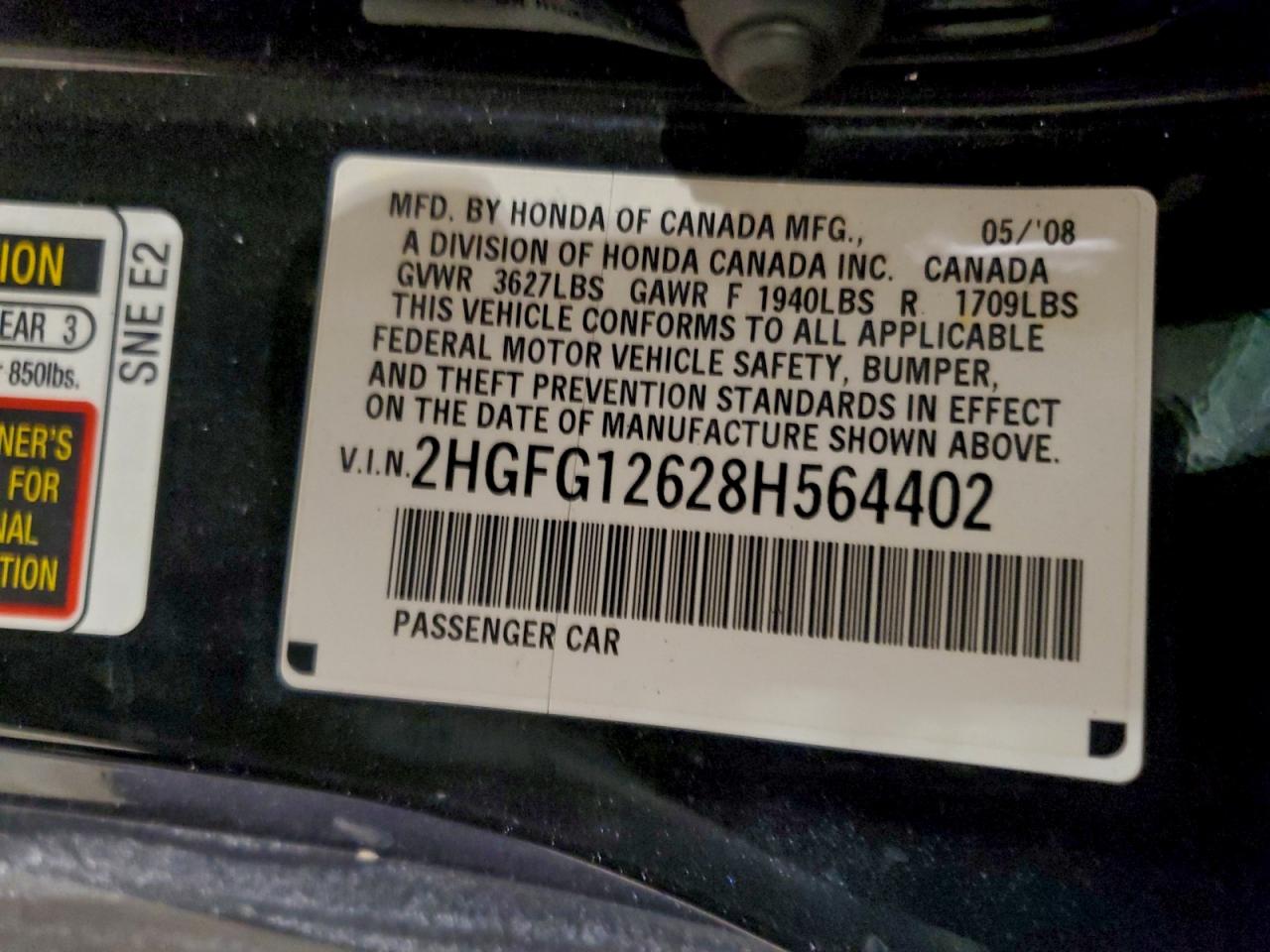 2008 HONDA CIVIC LX photo 12