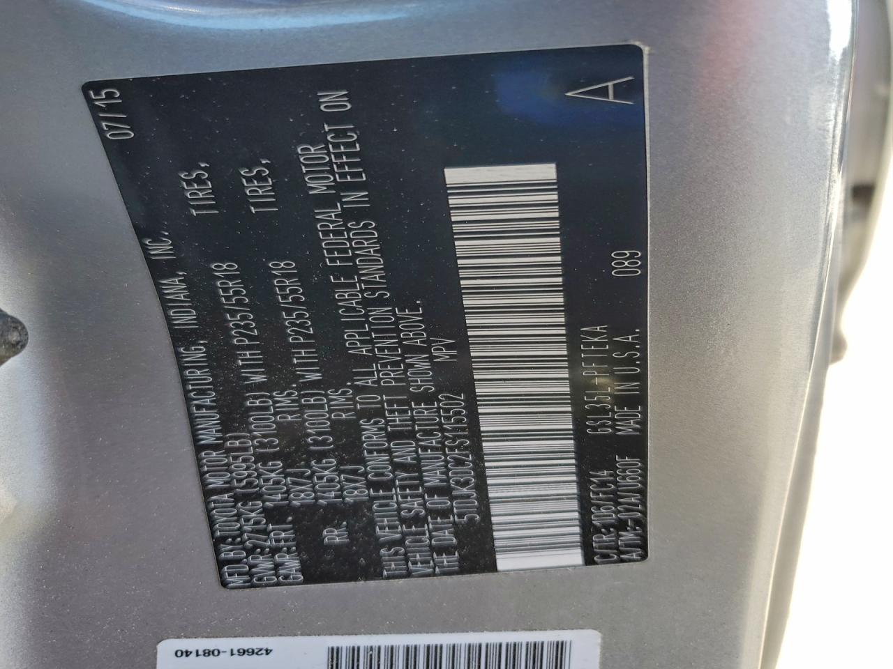 2015 TOYOTA SIENNA photo 14