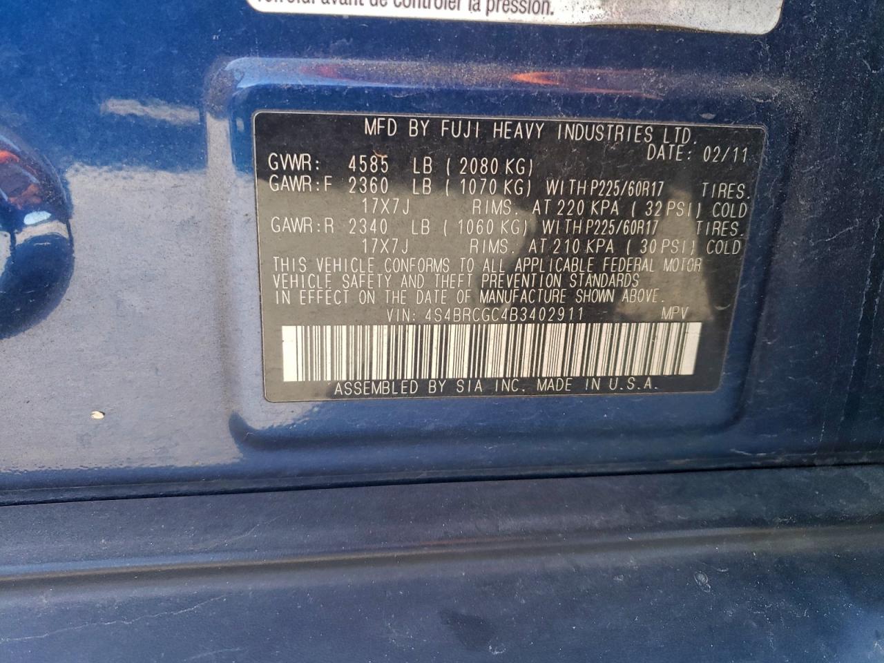 2011 SUBARU OUTBACK 2.5I PREMIUM photo 25