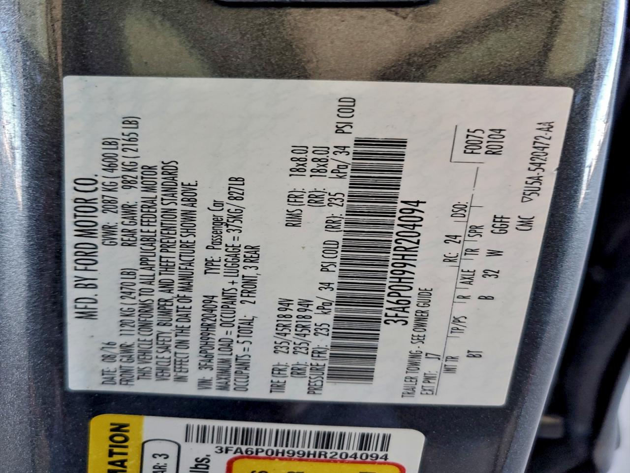 2017 FORD FUSION SE photo 12