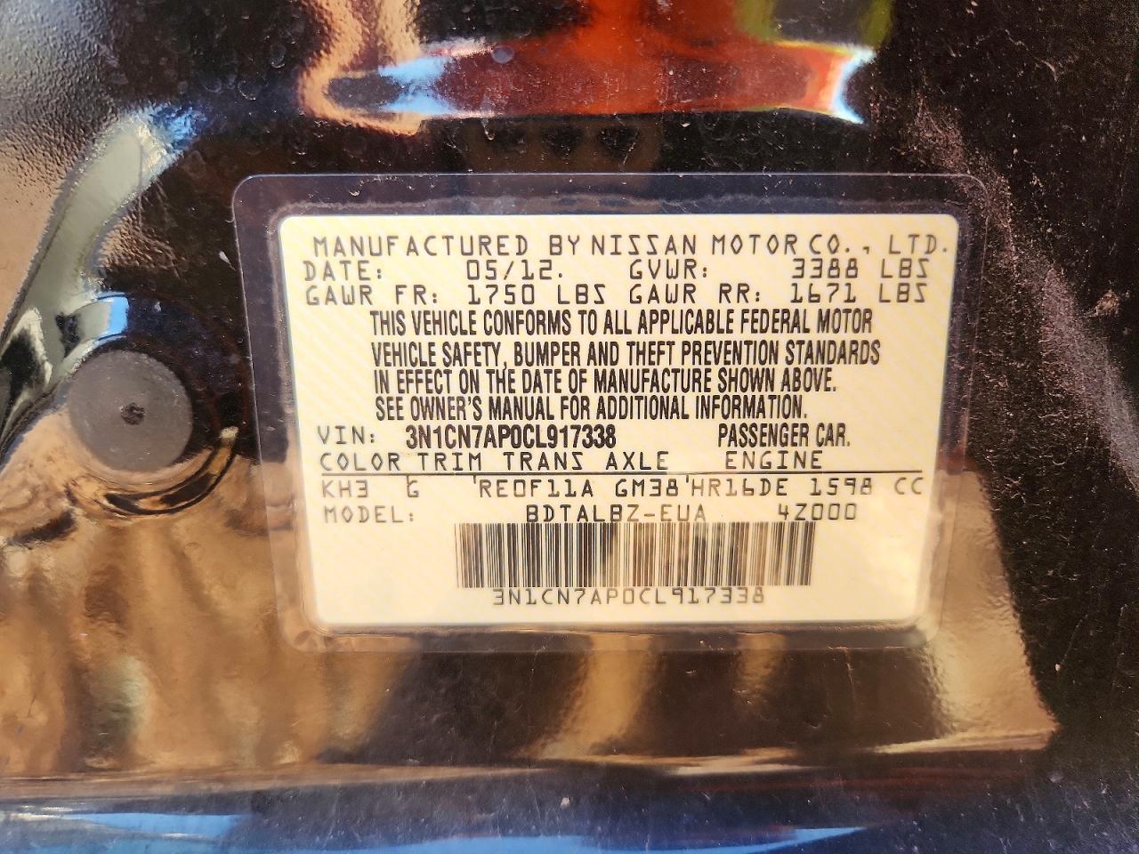 2012 NISSAN VERSA S photo 12