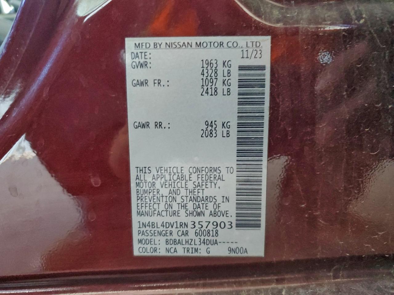 2024 NISSAN ALTIMA SV photo 13