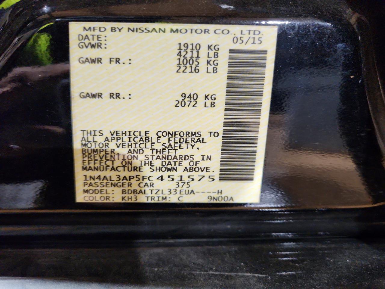2015 NISSAN ALTIMA 2.5 photo 12