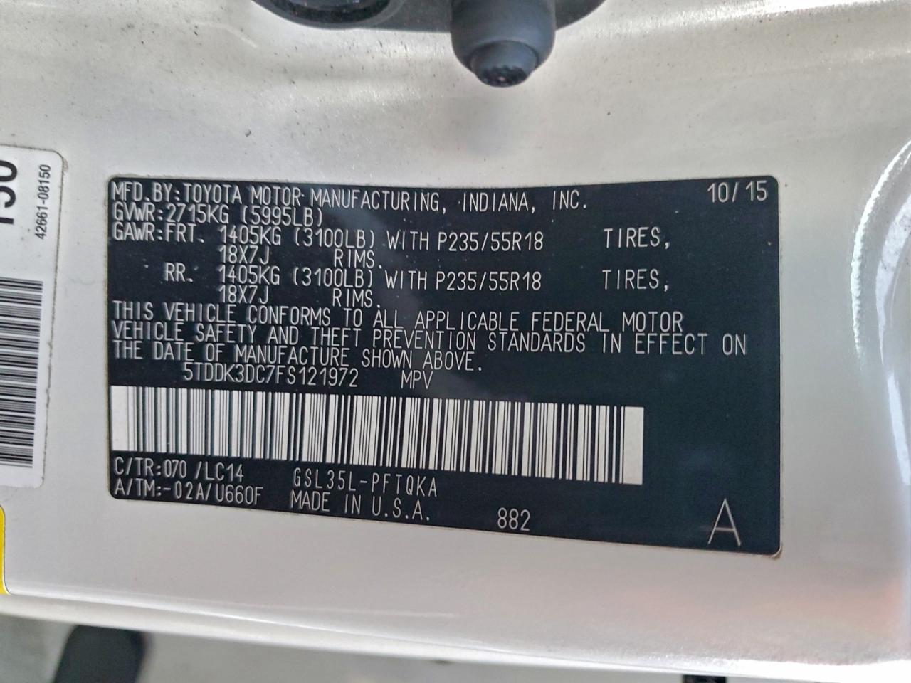 2015 TOYOTA SIENNA XLE photo 37