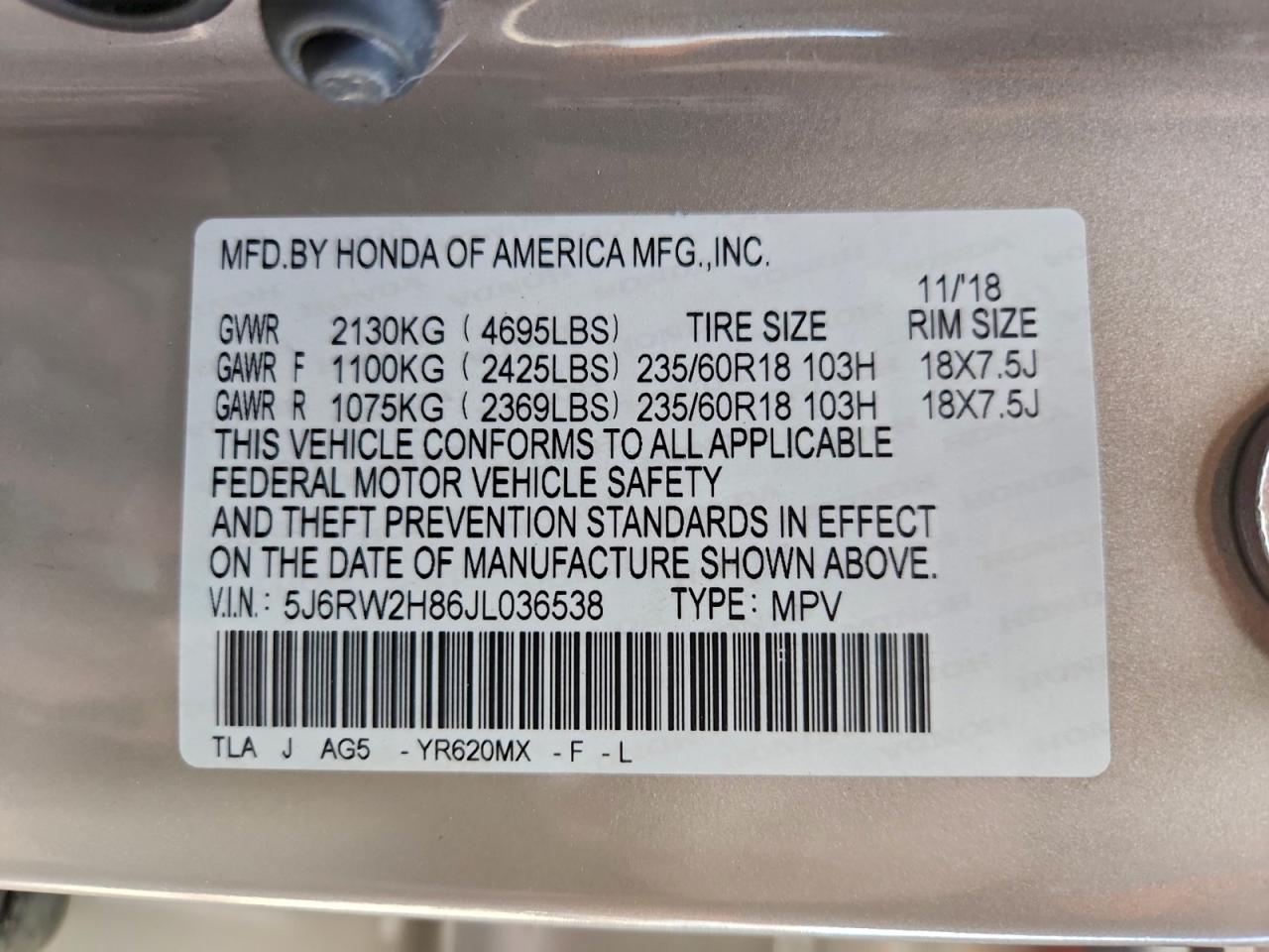 2018 HONDA CR-V EXL photo 53