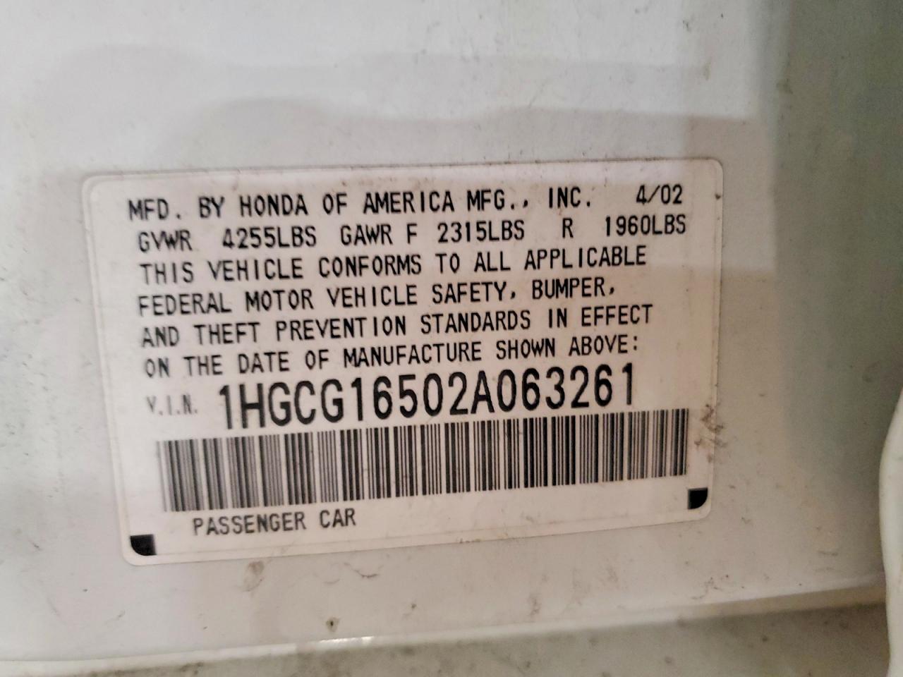 2002 HONDA ACCORD EX photo 12