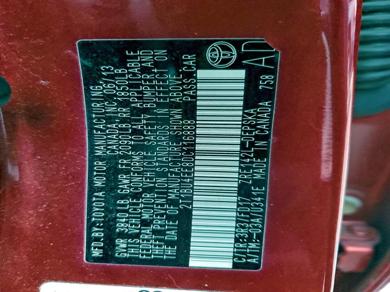 2013 TOYOTA COROLLA BASE photo 12