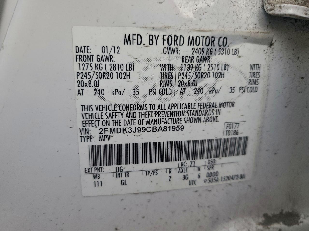2012 FORD EDGE SEL photo 12