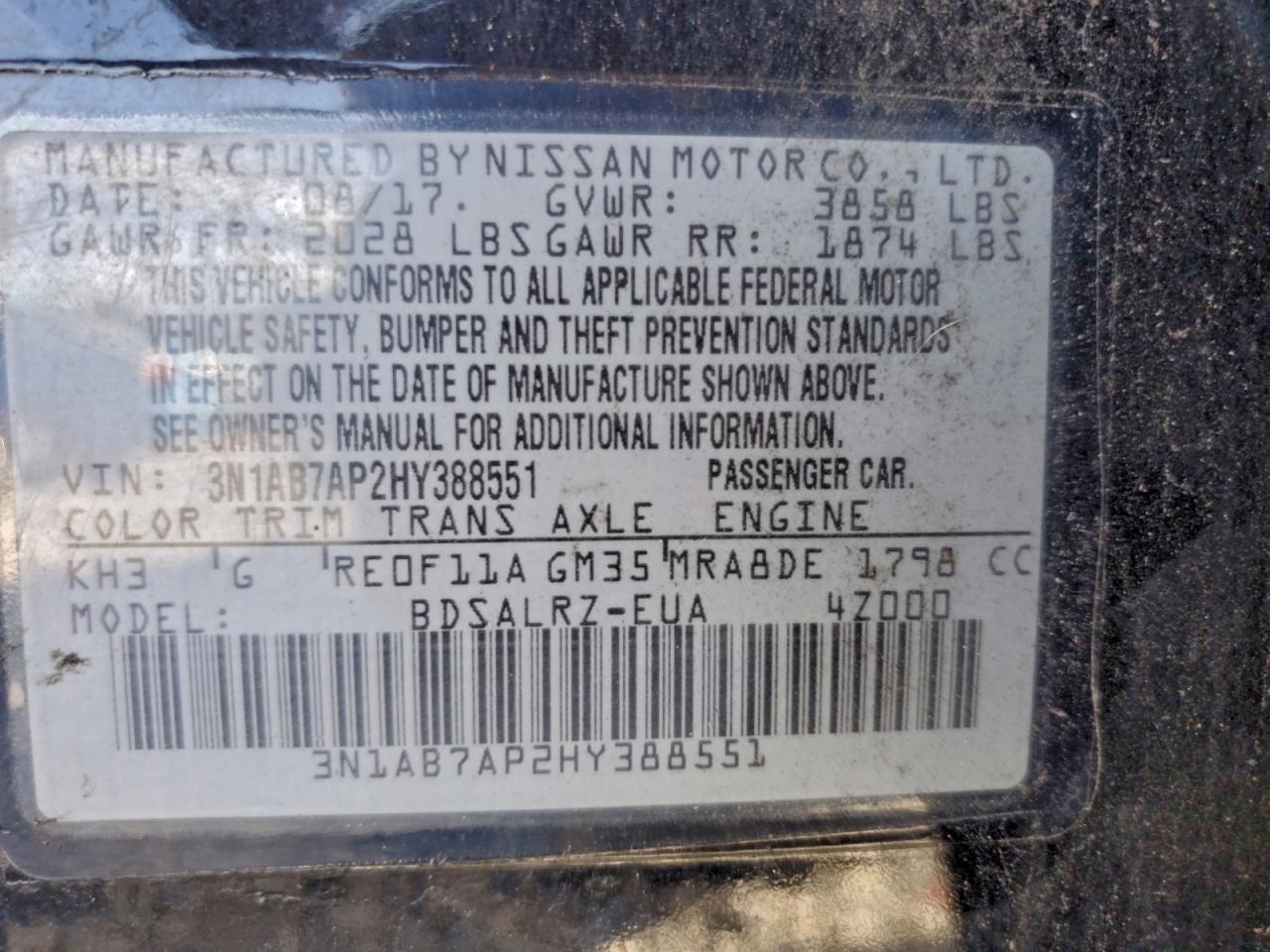 2017 NISSAN SENTRA S photo 12