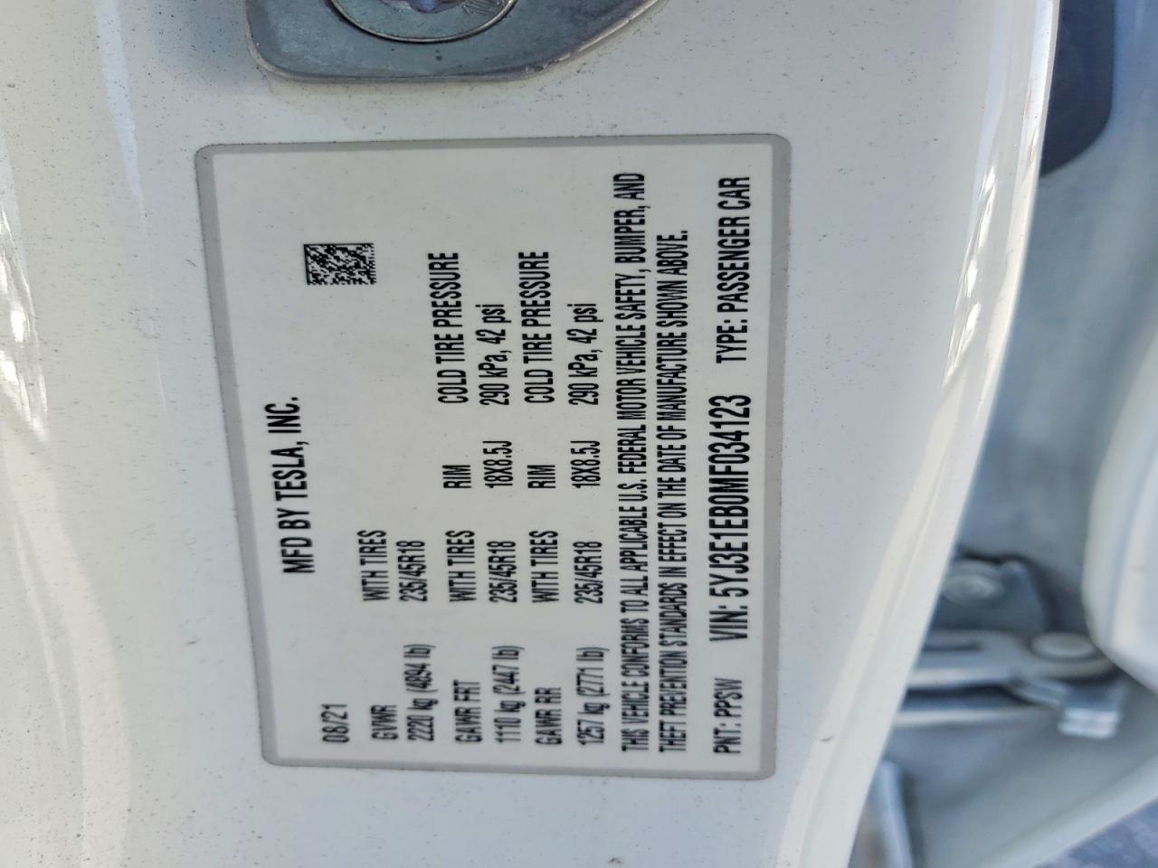 2021 TESLA MODEL 3 photo 12