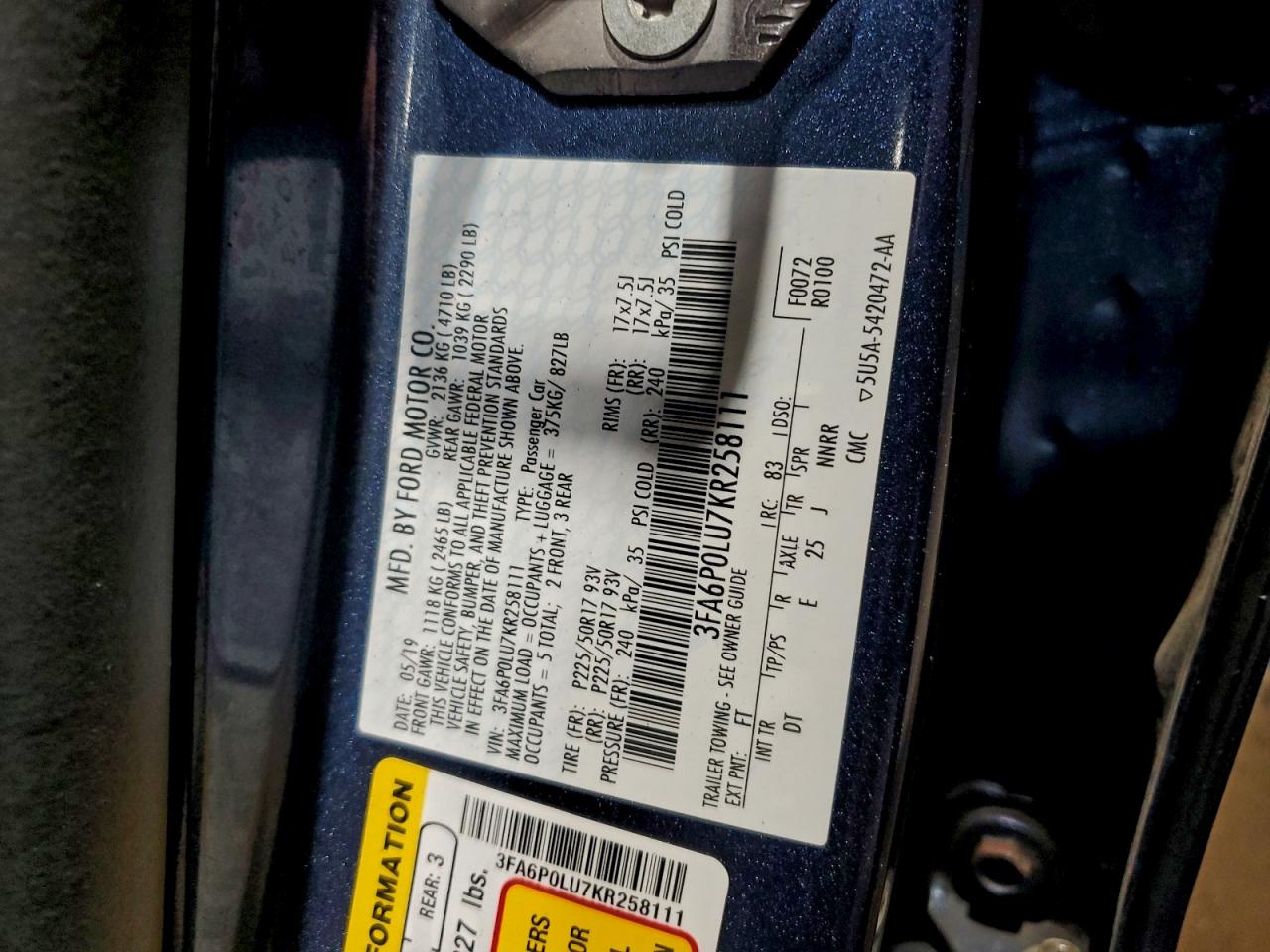 2019 FORD FUSION SE photo 13