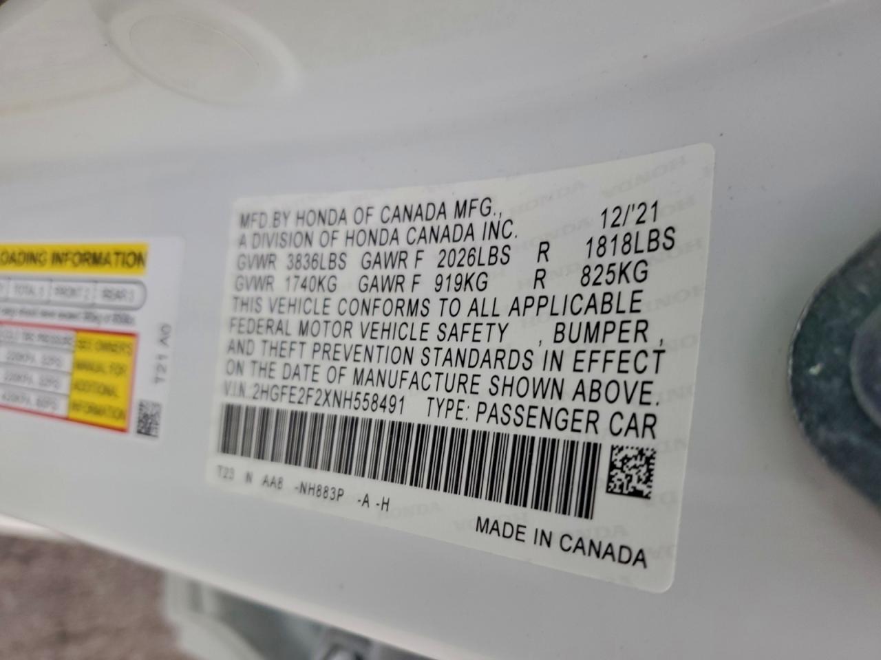 2022 HONDA CIVIC LX photo 12