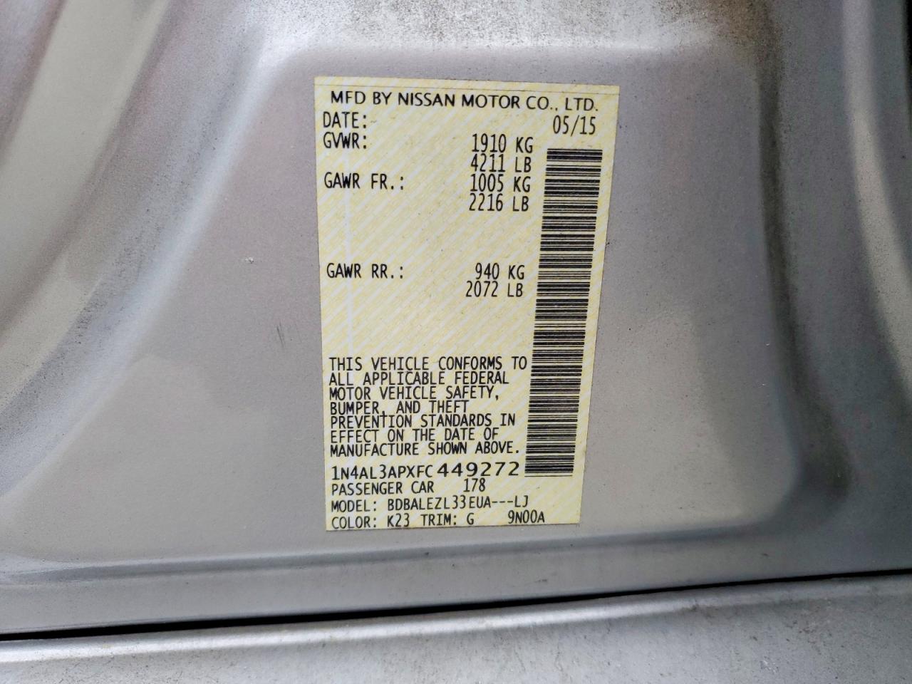 2015 NISSAN ALTIMA 2.5 photo 12
