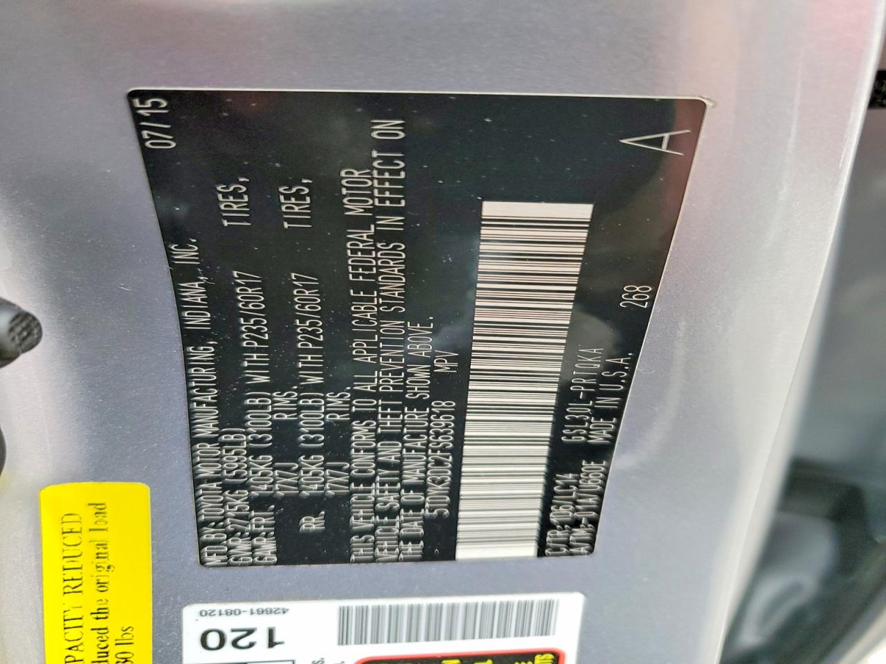 2015 TOYOTA SIENNA XLE photo 37