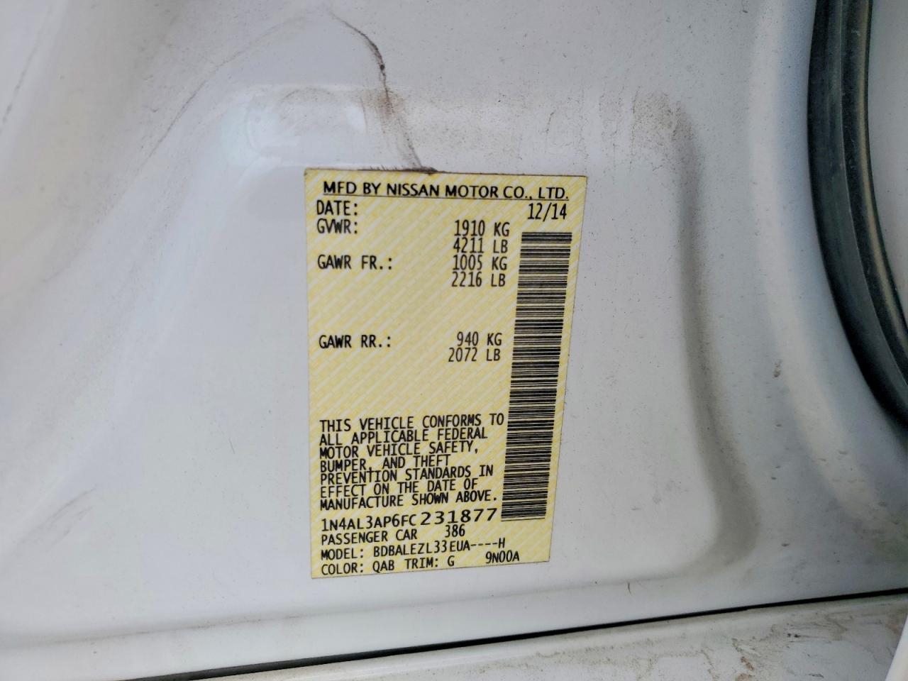 2015 NISSAN ALTIMA 2.5 photo 12