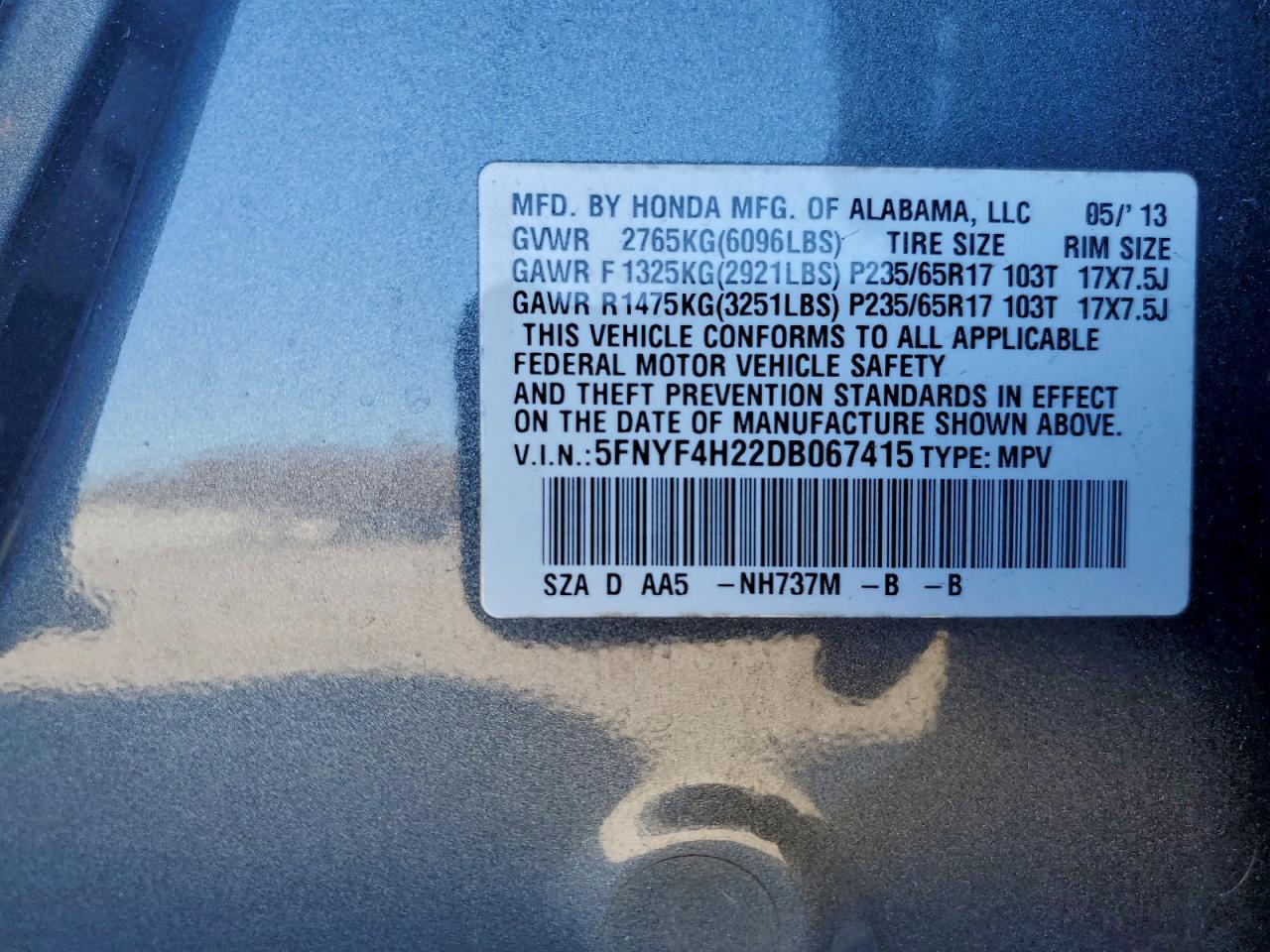 2013 HONDA PILOT LX photo 25