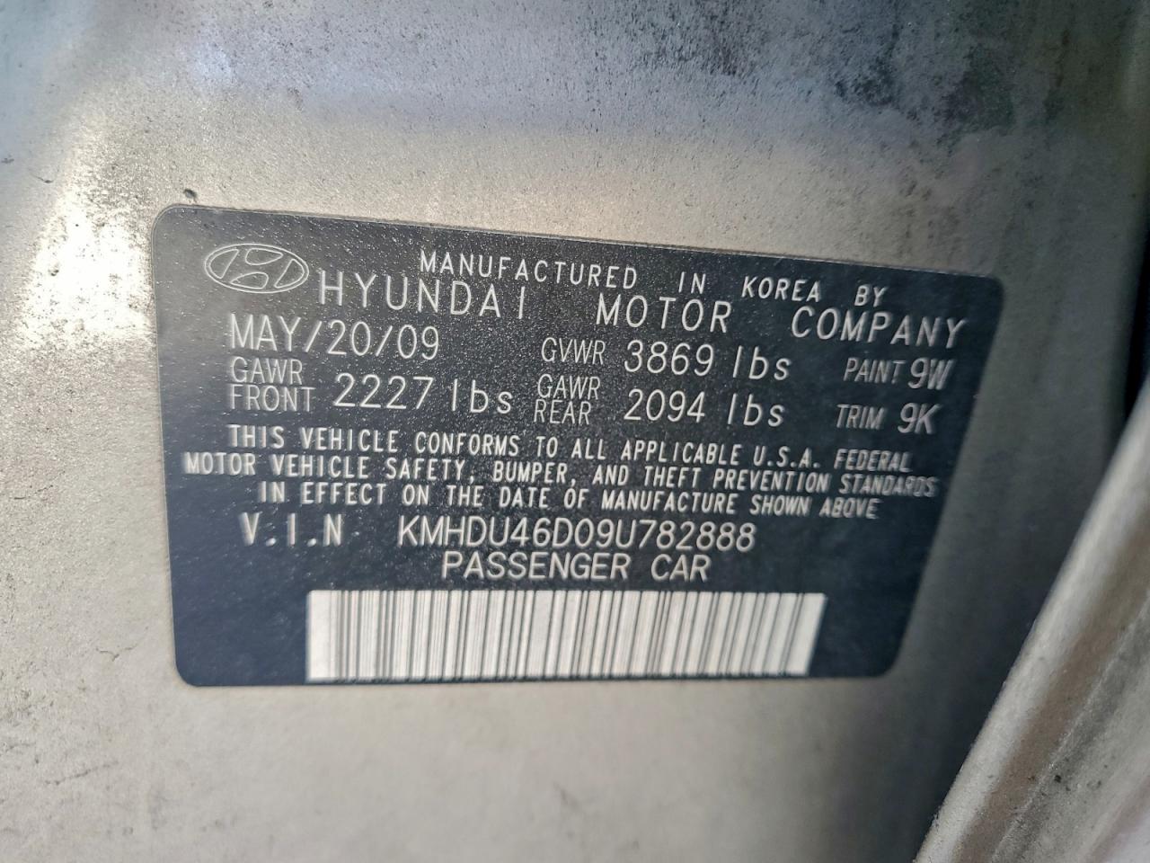 2009 HYUNDAI ELANTRA GLS photo 12