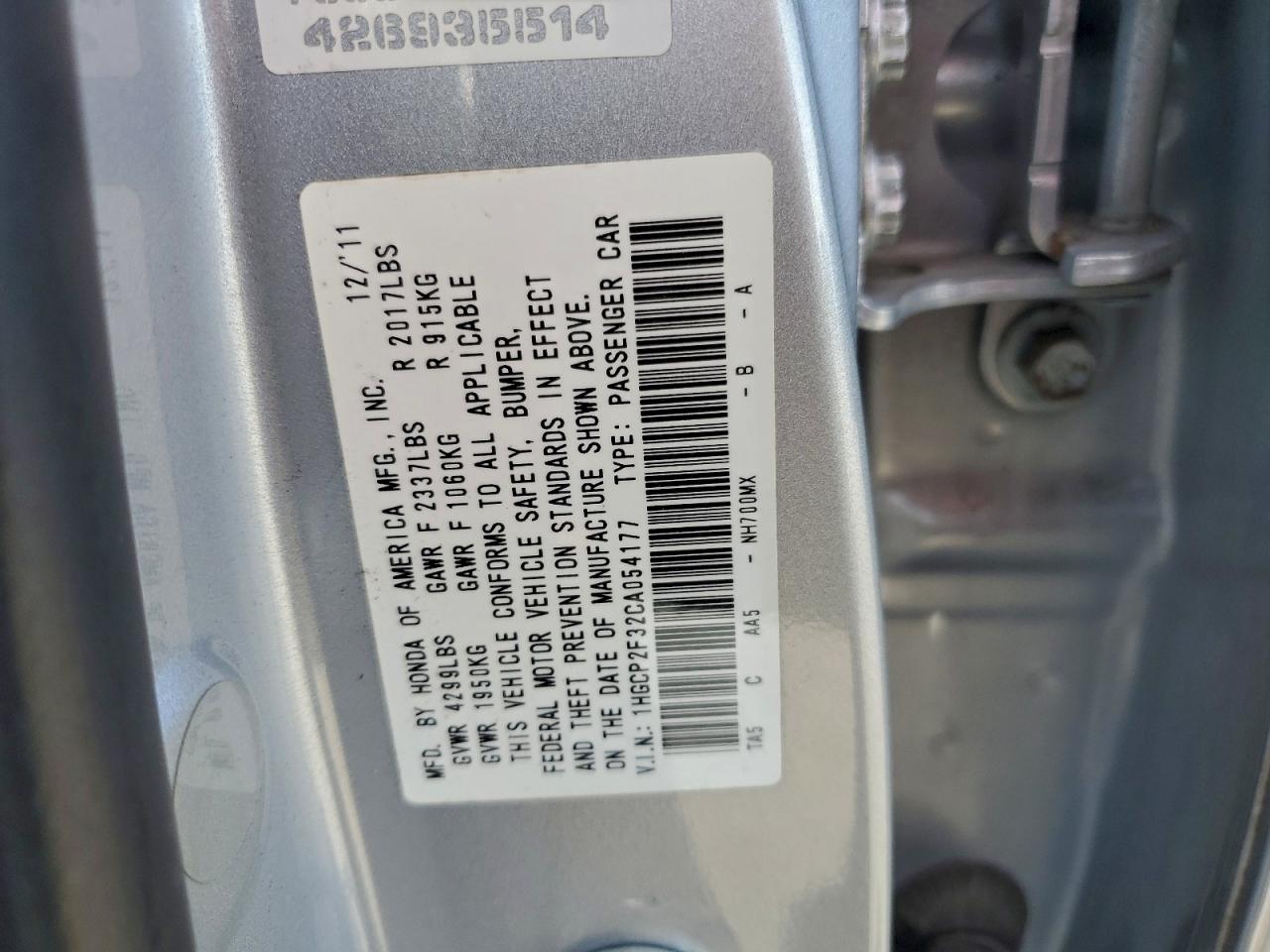 2012 HONDA ACCORD LX photo 13