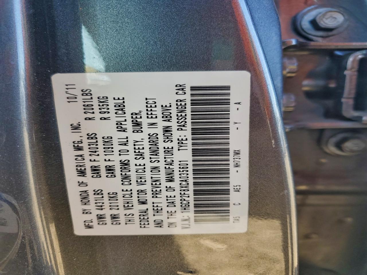 2012 HONDA ACCORD EXL photo 12