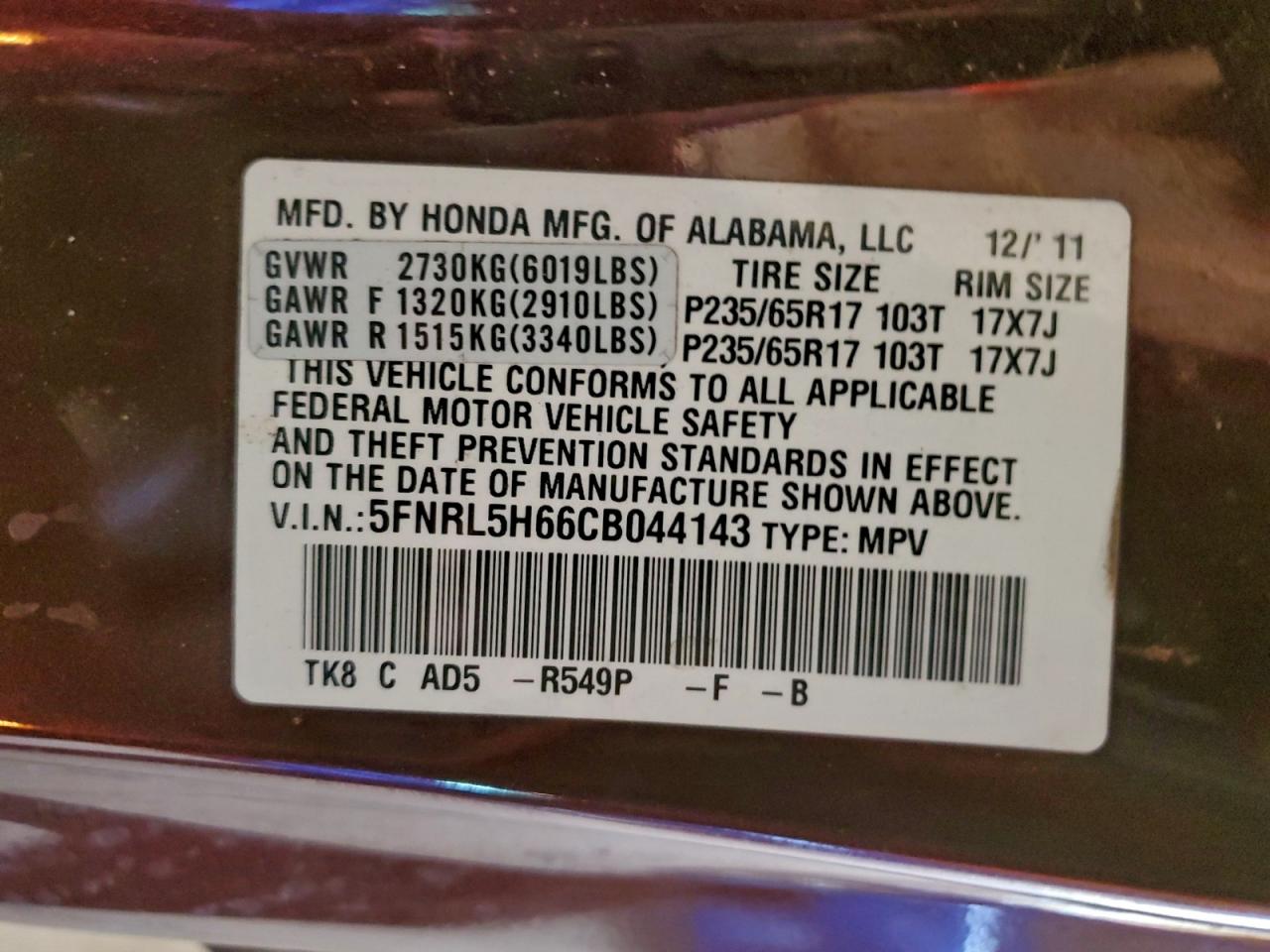 2012 HONDA ODYSSEY EXL photo 25