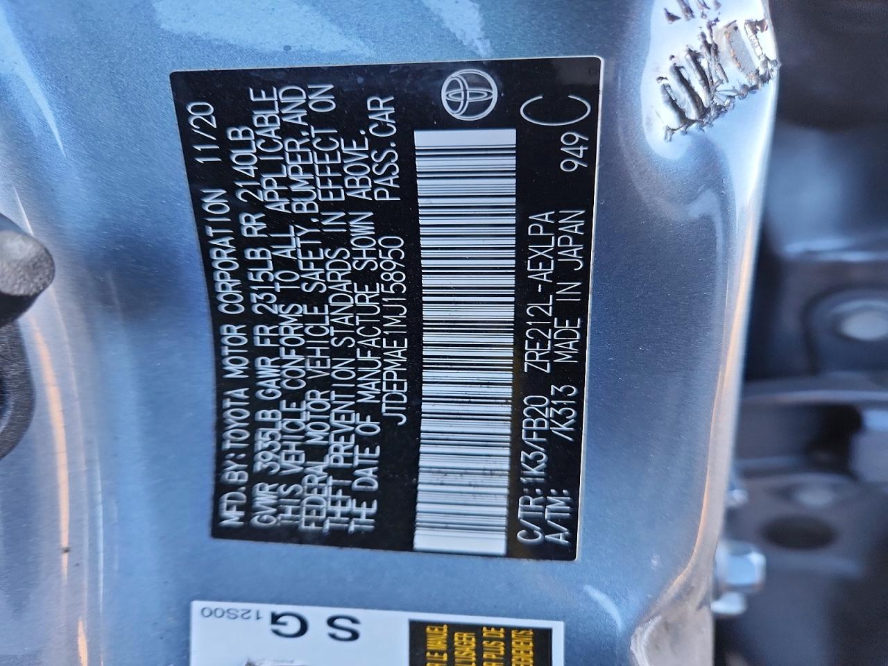 2021 TOYOTA COROLLA LE photo 12