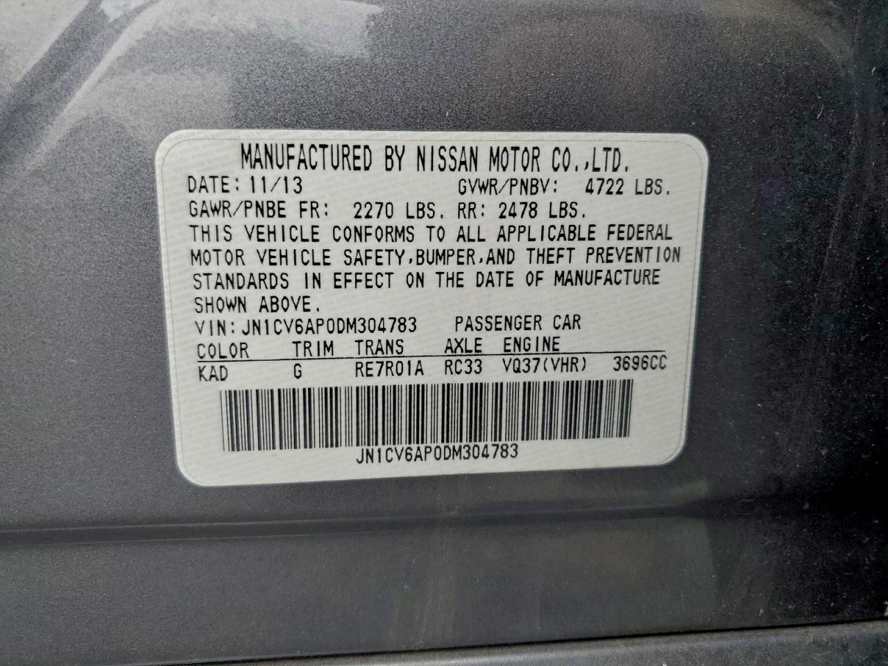 2013 INFINITI G37 BASE photo 12