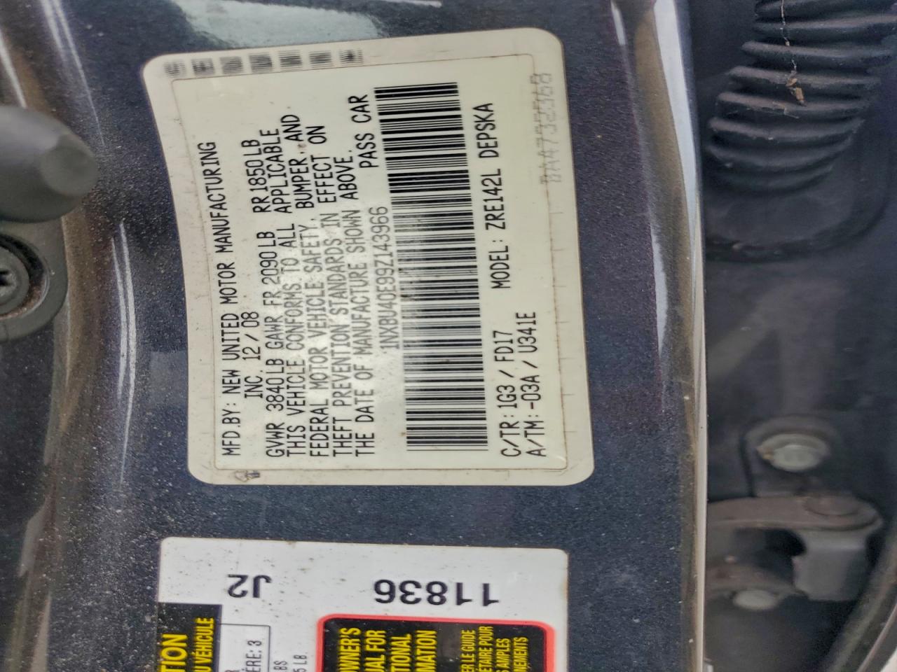 2009 TOYOTA COROLLA BASE photo 12