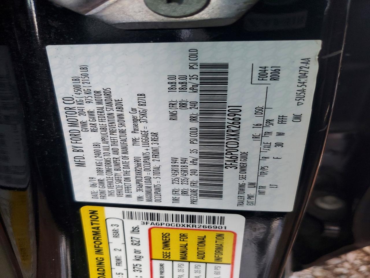 2019 FORD FUSION SEL photo 12