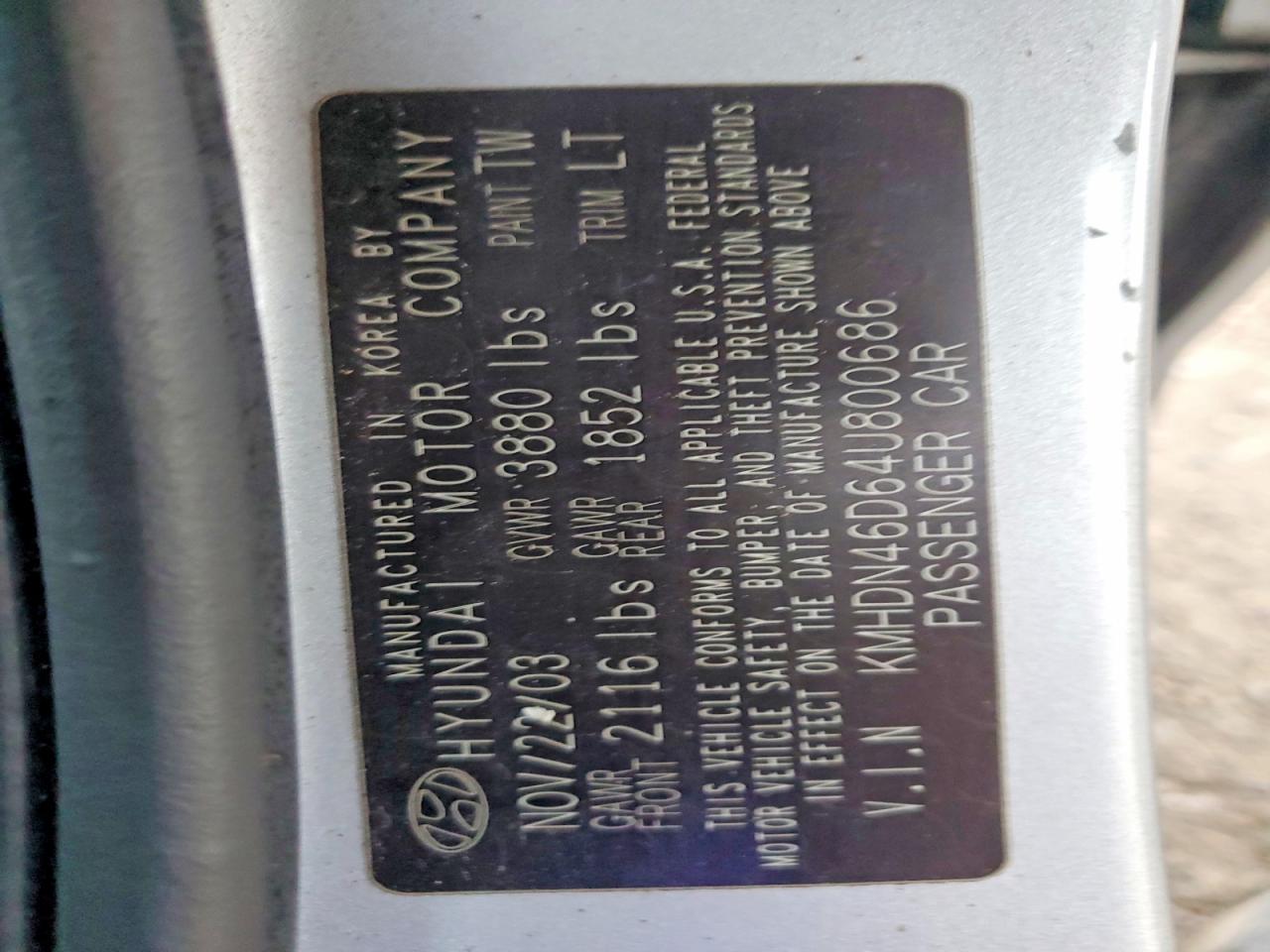 2004 HYUNDAI ELANTRA GLS photo 12
