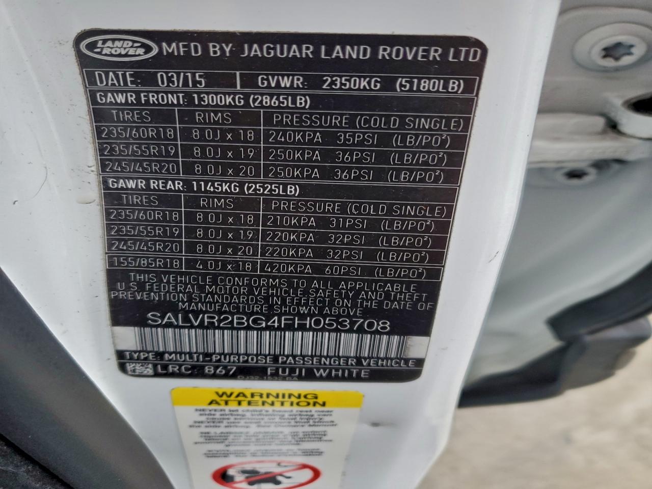 2015 LAND ROVER RANGE ROVER EVOQUE PURE PREMIUM photo 12