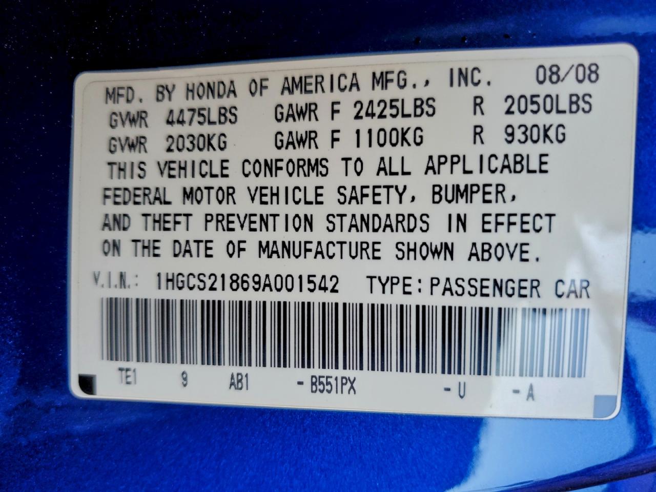 2009 HONDA ACCORD EXL photo 12