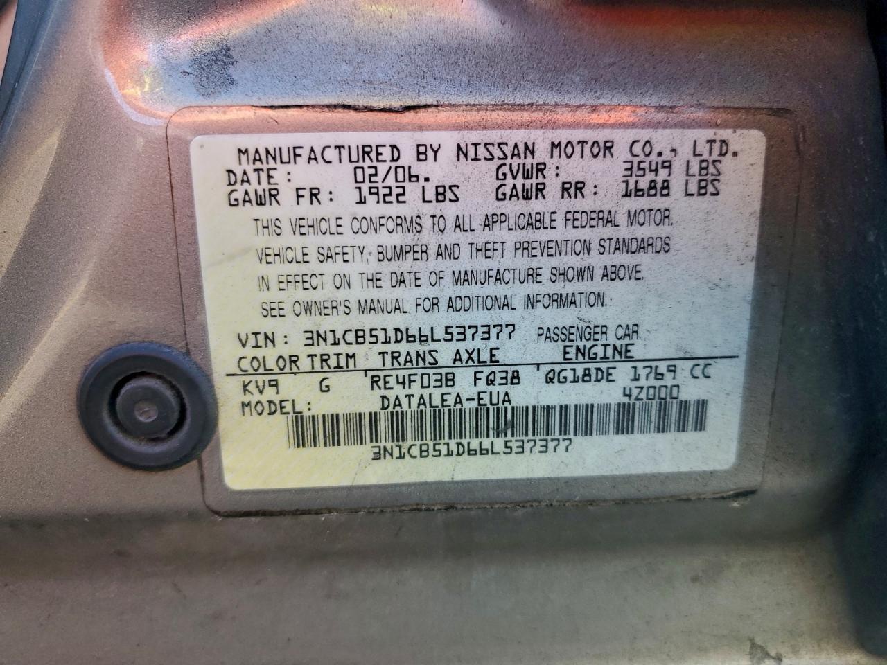 2006 NISSAN SENTRA 1.8 photo 12