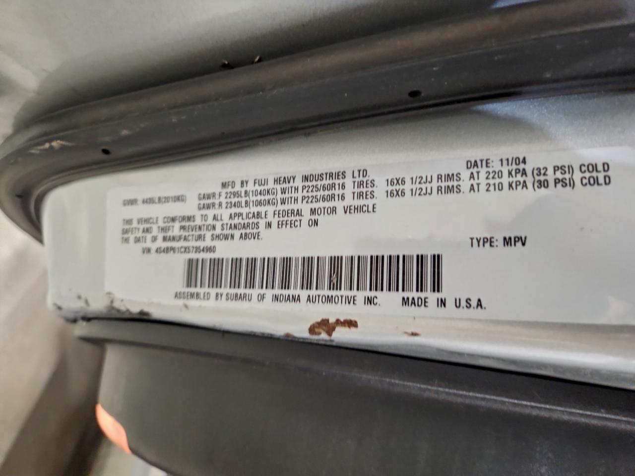 2005 SUBARU LEGACY OUTBACK 2.5I photo 12