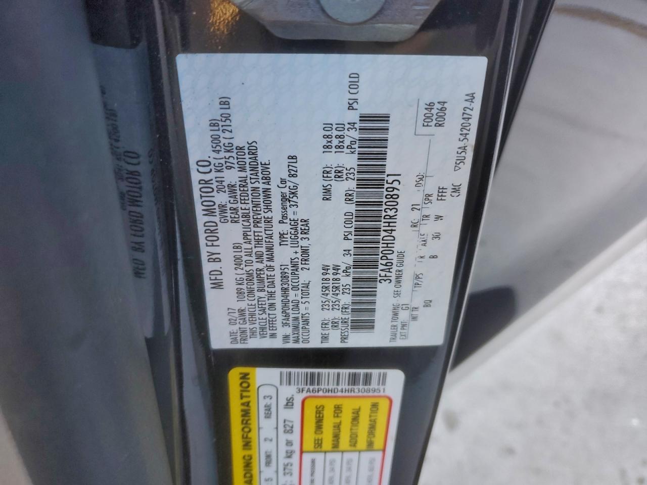 2017 FORD FUSION SE photo 13