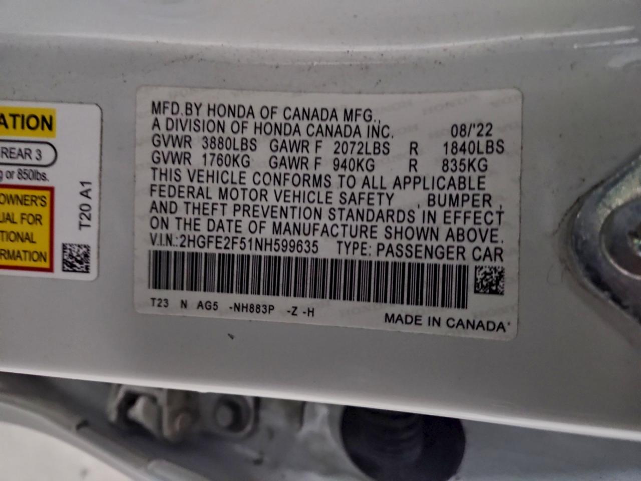 2022 HONDA CIVIC SPORT photo 12