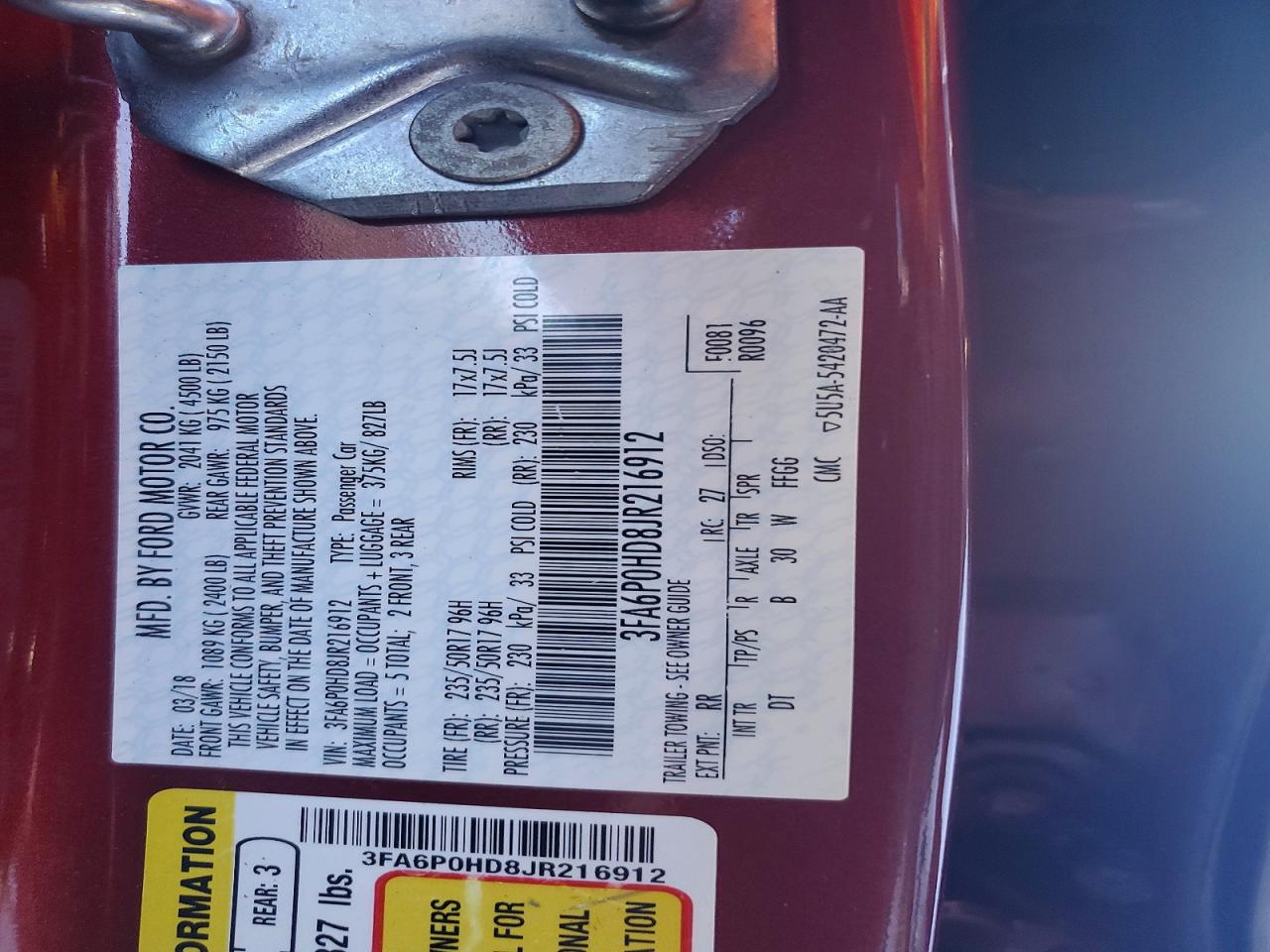 2018 FORD FUSION SE photo 12