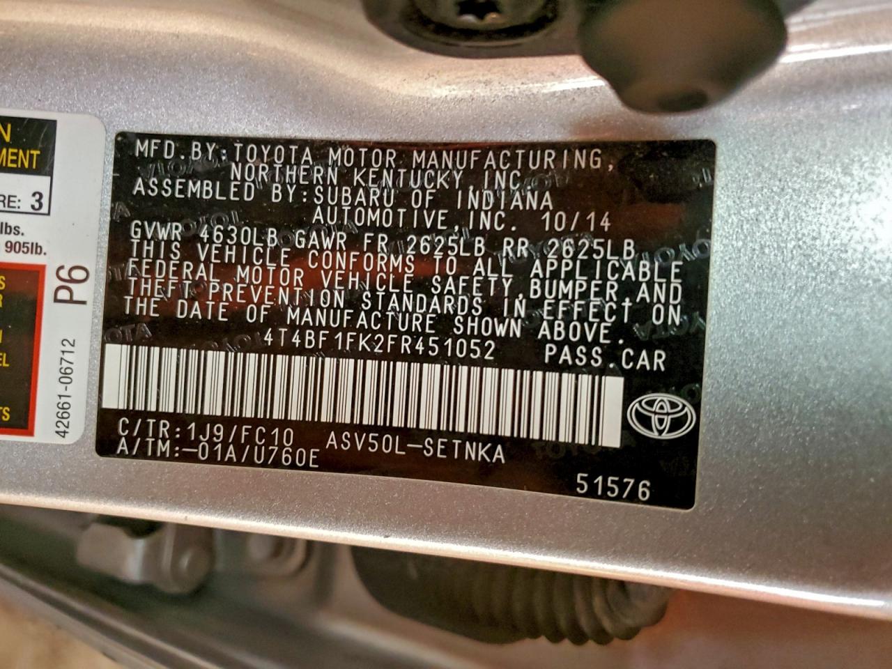2015 TOYOTA CAMRY LE photo 12