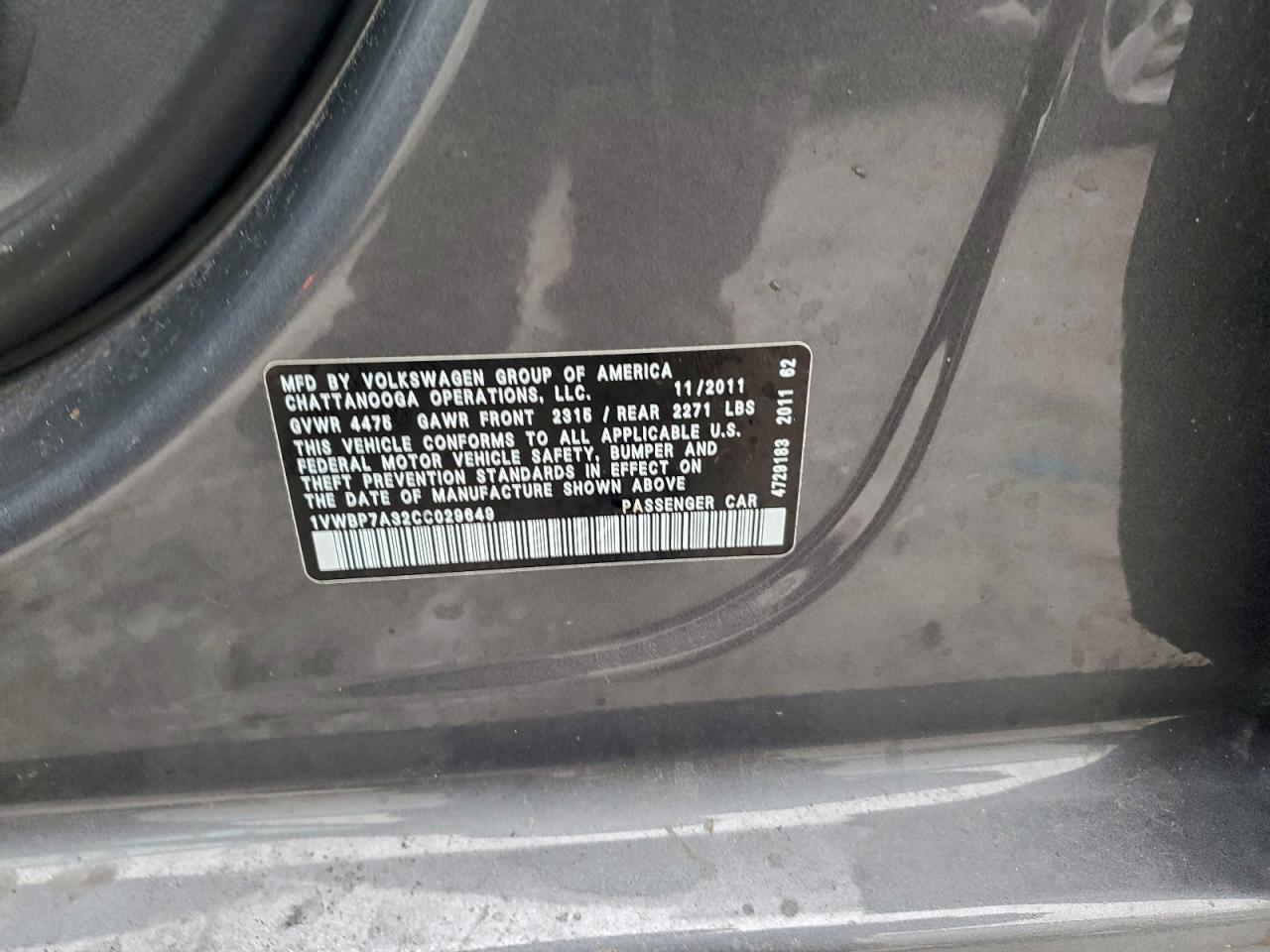 2012 VOLKSWAGEN PASSAT SE photo 13
