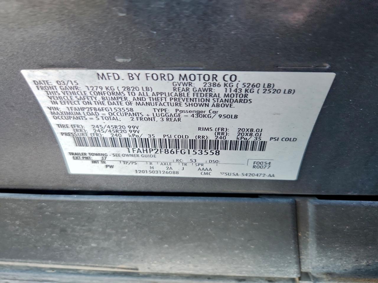 2015 FORD TAURUS LIMITED photo 12